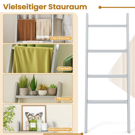 Wooden Ceiling Ladder Towel Rack, 4-Tier, 50x7.5x136.7 cm, Gray