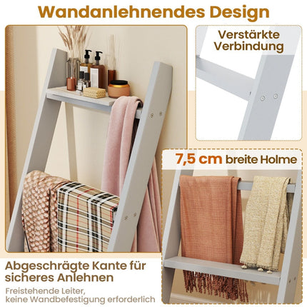 Wooden Ceiling Ladder Towel Rack, 4-Tier, 50x7.5x136.7 cm, Gray