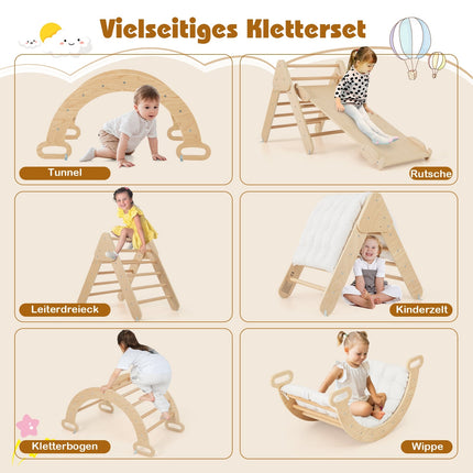 Wooden Climbing Set with Slide & Reversible Ramp