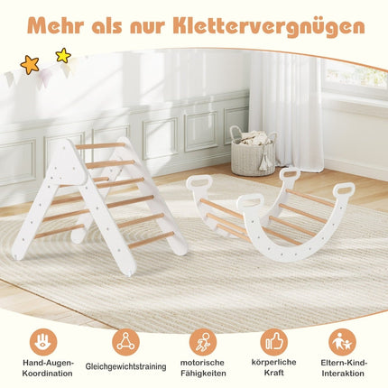 Wooden Climbing Triangle Set with Slide and Reversible Ramp