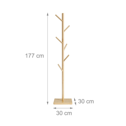 Wooden Coat Rack with 8 Hooks, Freestanding