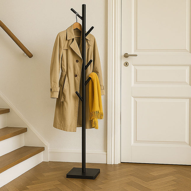 Wooden Coat Rack with 8 Hooks, Freestanding