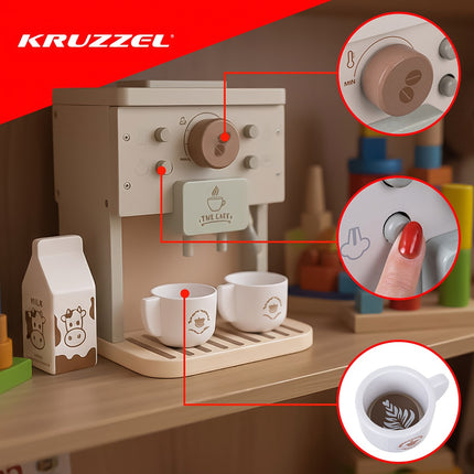 Wooden Coffee Maker Toy for Kids with Accessories