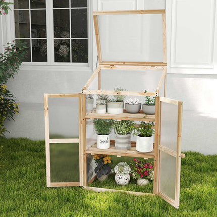Wooden Cold Frame Greenhouse, Foldable Top, 60x45x100 cm