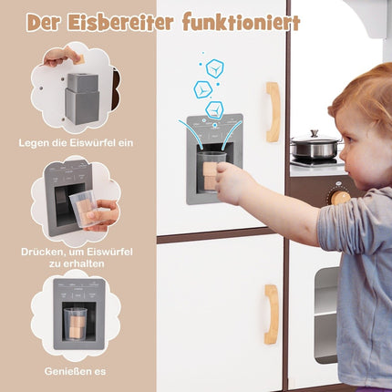 Wooden Corner Play Kitchen with Sound, Lights, Ice Maker