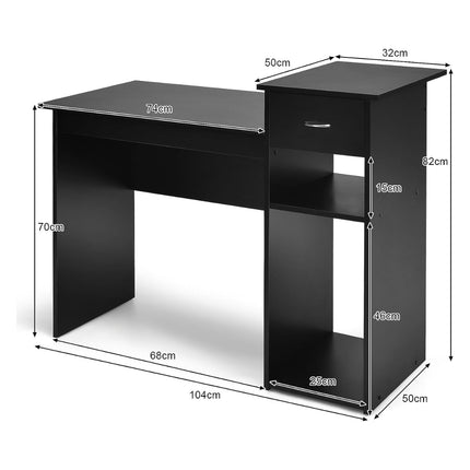 Wooden Desk Computer Desk with Drawer & Shelves 104 x 50 x 82 cm Black