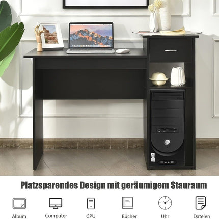 Wooden Desk Computer Desk with Drawer & Shelves 104 x 50 x 82 cm Black