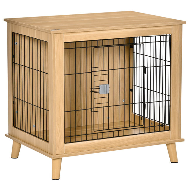 Wooden dog box with table top, natural finish, 81x58.5x76 cm