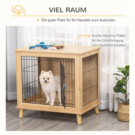 Wooden dog box with table top, natural finish, 81x58.5x76 cm