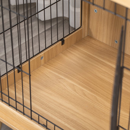 Wooden dog box with table top, natural finish, 81x58.5x76 cm