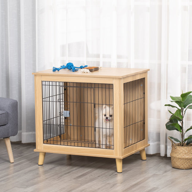 Wooden dog box with table top, natural finish, 81x58.5x76 cm