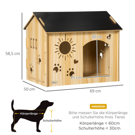 Wooden dog house with roof and ventilation, small 69cm