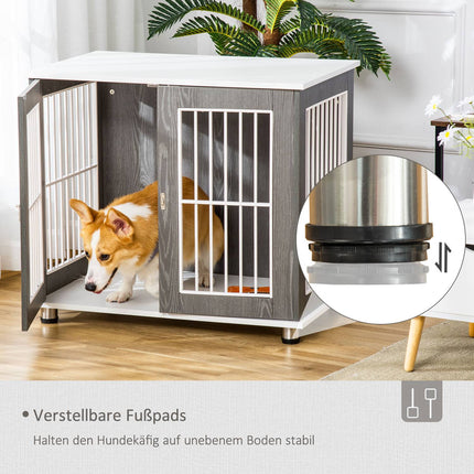 Wooden dog kennel with cushion and table top, grey/white 85x55x75cm