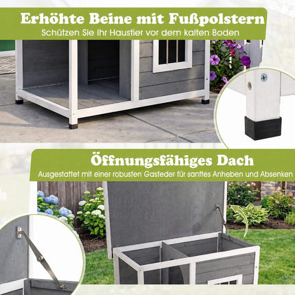Wooden Doghouse with Veranda & Weatherproof Roof, Grey