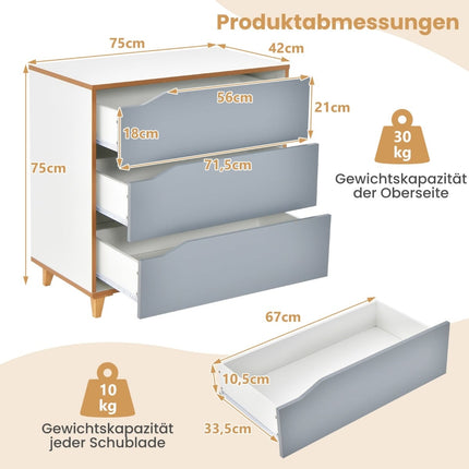 Wooden Drawer Sideboard, Grey, 75x42x75 cm, Bedroom Storage