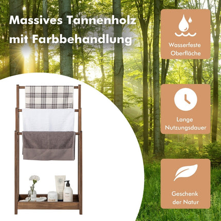 Wooden Freestanding Towel Rack, 3-Tier with Shelf, Brown