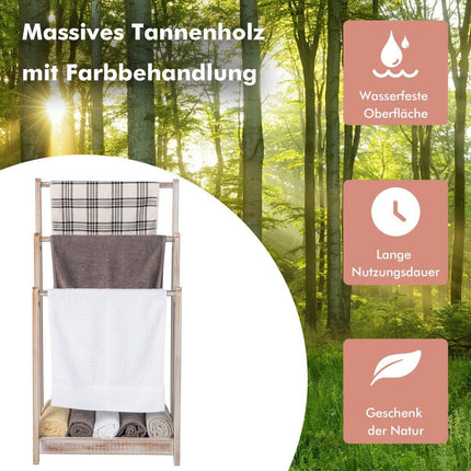 Wooden Freestanding Towel Rack with 3 Bars & Shelf