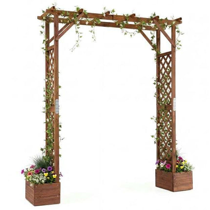 Wooden Garden Arbor with Planter Boxes, 87in Tall