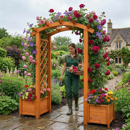 Wooden Garden Arch with Planters, Fir, 206x180x40 cm
