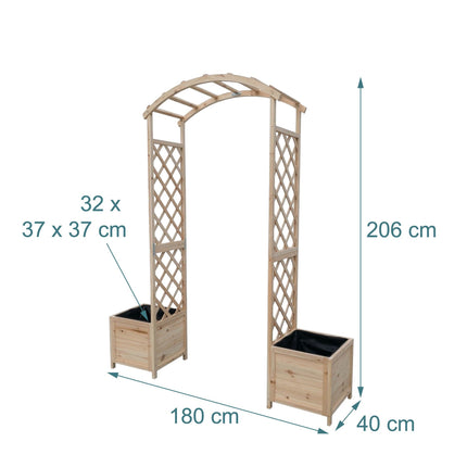 Wooden Garden Arch with Planters and Trellis, Fir