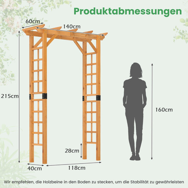 Wooden Garden Arch with Roof and Trellis, Orange, 140x60x215 cm