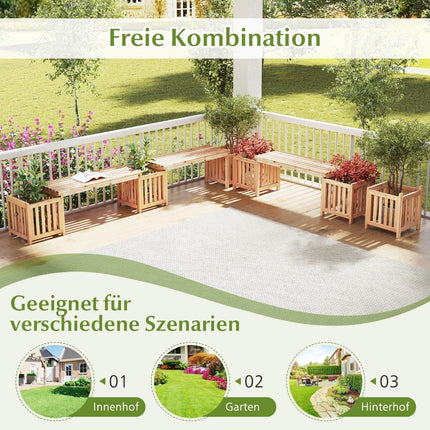 Wooden Garden Bench with Planters – 2-Seater, Fir Wood