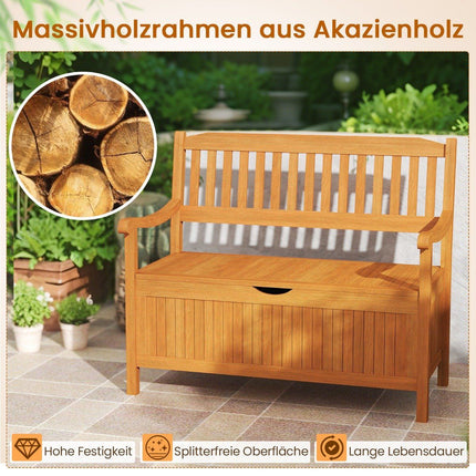 Wooden Garden Bench with Storage, 2-Seater, 360kg Capacity