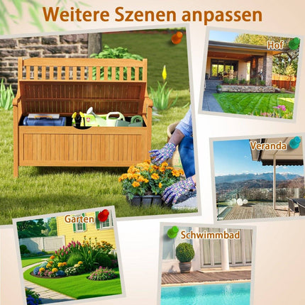 Wooden Garden Bench with Storage, 2-Seater, 360kg Capacity