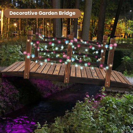 Wooden Garden Bridge, 5 ft, Safety Rails, Fir Wood