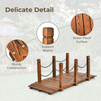 Wooden Garden Bridge, Fir Wood, Safety Chains, 150 cm