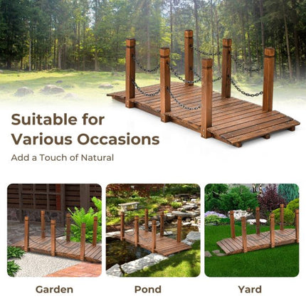 Wooden Garden Bridge, Fir Wood, Safety Chains, 150 cm