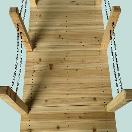 Wooden Garden Bridge With Chain Railing, Weatherproof
