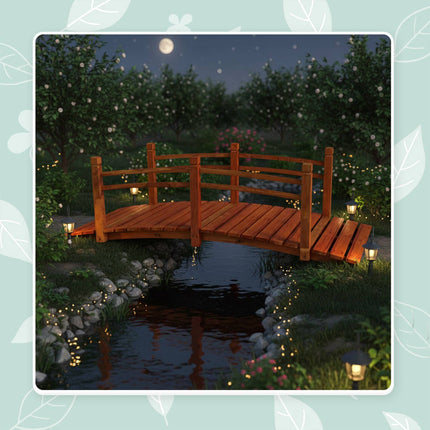 Wooden Garden Bridge with Arch and Railing