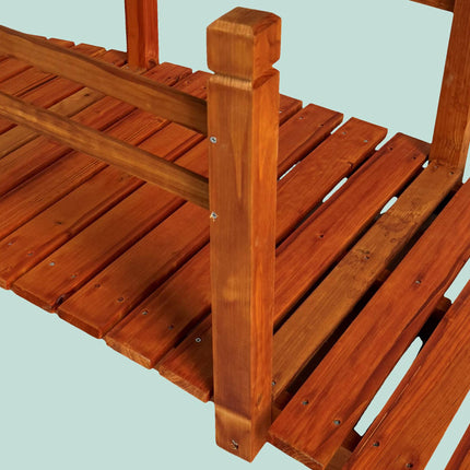 Wooden Garden Bridge with Arch and Railing