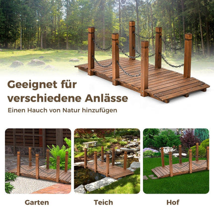 Wooden Garden Bridge with Railing, Spruce, 80 kg Capacity