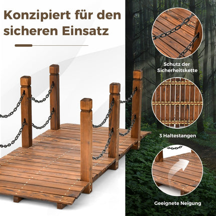Wooden Garden Bridge with Railing, Spruce, 80 kg Capacity