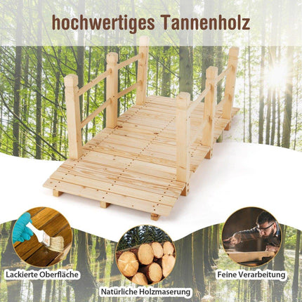 Wooden Garden Bridge with Railings, Holds Up to 100kg