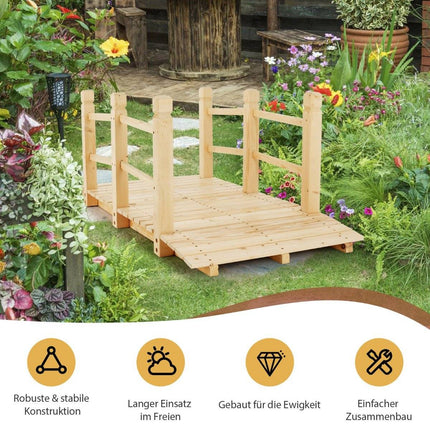 Wooden Garden Bridge with Railings, Holds Up to 100kg
