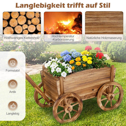 Wooden Garden Planter Cart with Wheels and Drainage Hole