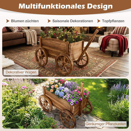 Wooden Garden Planter Cart with Wheels and Drainage Hole