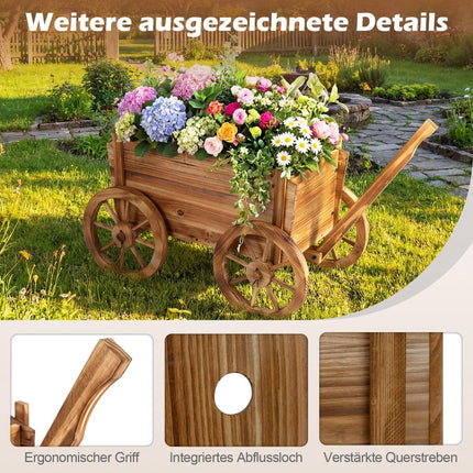 Wooden Garden Planter Cart with Wheels and Drainage Hole