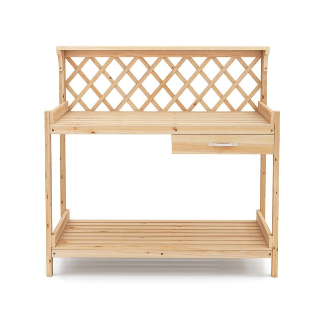 Wooden Garden Potting Bench with Trellis and Storage Shelves