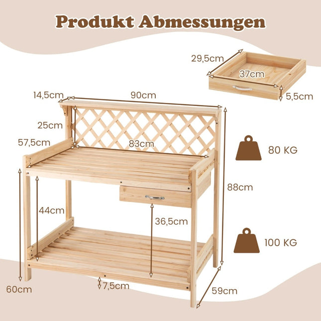 Wooden Garden Potting Bench with Trellis and Storage Shelves