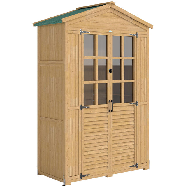 Wooden Garden Shed with Shelves, Lockable Door, 128x57.5x197cm