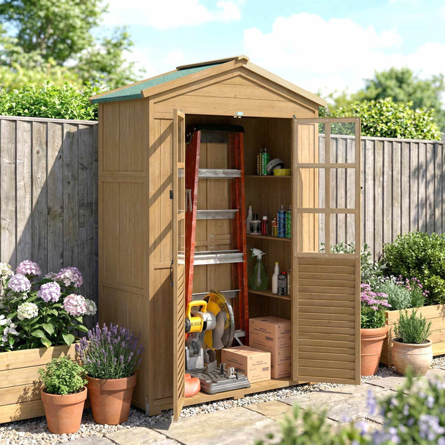 Wooden Garden Shed with Shelves, Lockable Door, 128x57.5x197cm