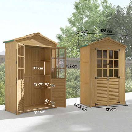 Wooden Garden Shed with Shelves, Lockable Door, 128x57.5x197cm