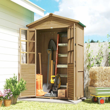 Wooden Garden Shed with Shelves, Lockable Door, 128x57.5x197cm