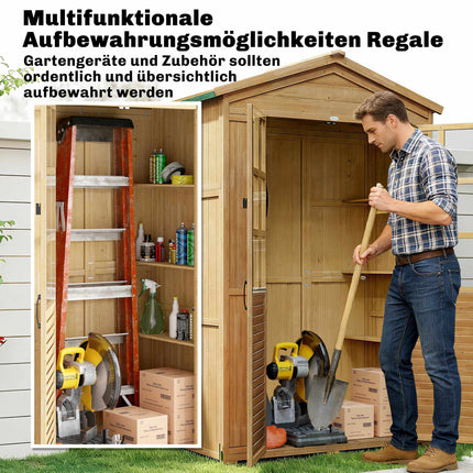 Wooden Garden Shed with Shelves, Lockable Door, 128x57.5x197cm