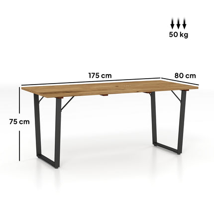 Weather-resistant wooden dining table, 175x80 cm with umbrella hole