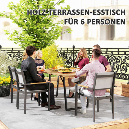 Weather-resistant wooden dining table, 175x80 cm with umbrella hole